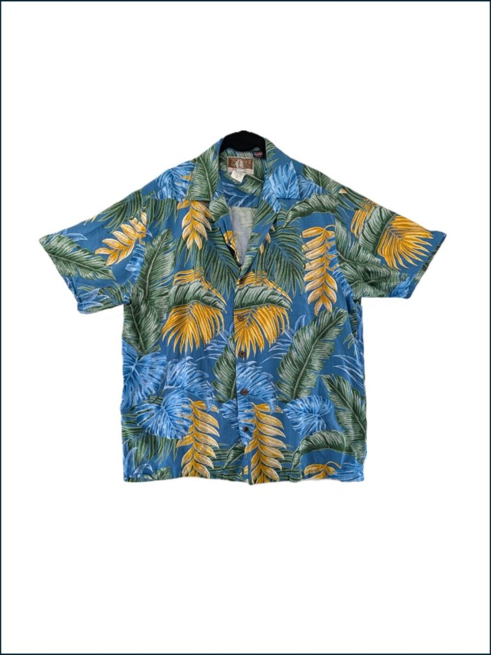 Kalaheo Hawaiian Camp Shirt Mens Size L Cabana VTG Floral Rayon Blue Hawaii USA